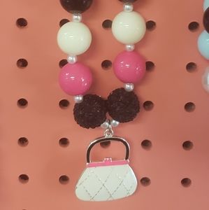 Take me shopping bubblegum necklace little girls handmade Jewelry purse pendant